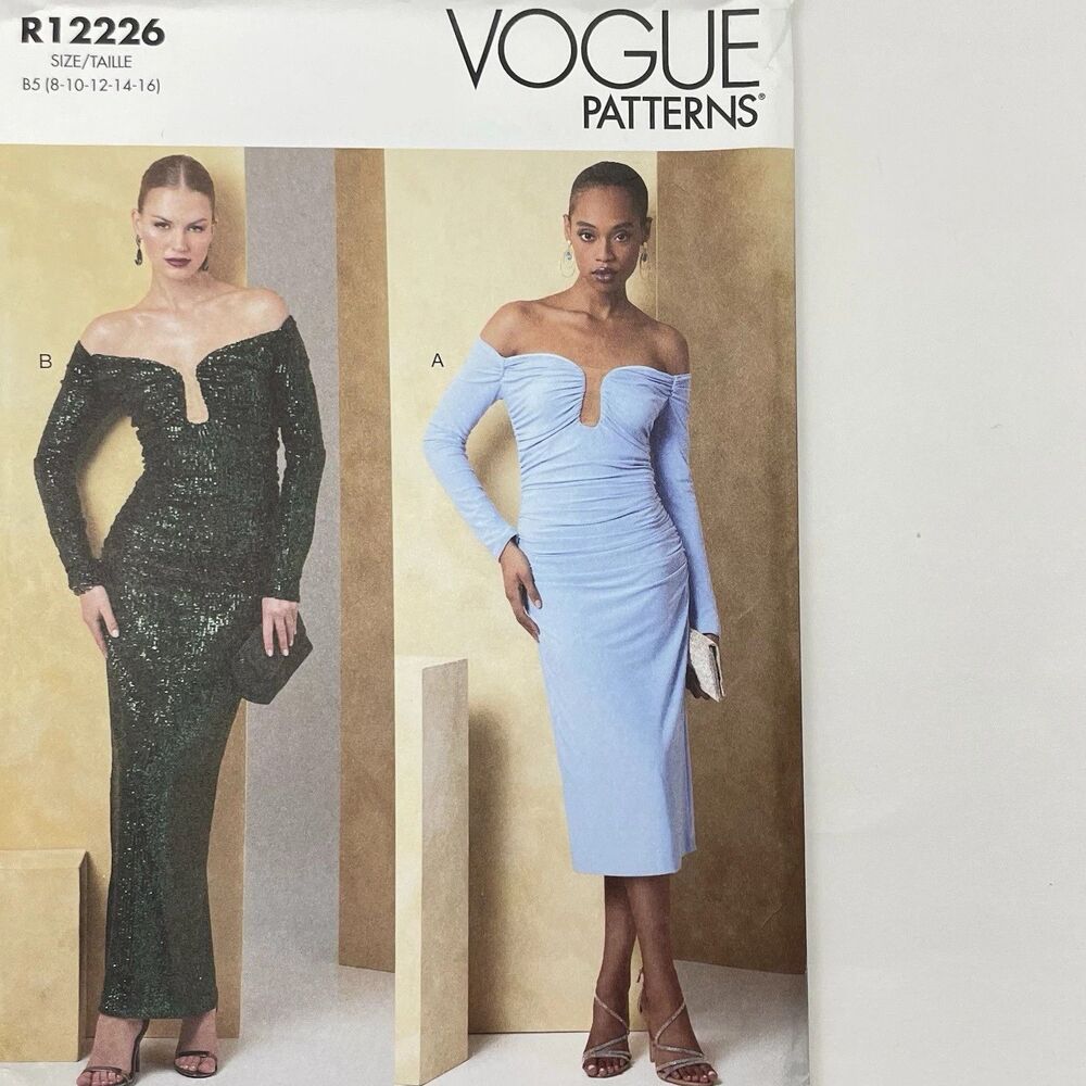 Pattern Misses Sz 8-16 Ruched Off-Shoulder Dress Vogue R12226 New/Uncut